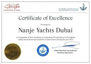 Nanje Yachts Excellence Certificate