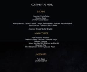 Continental Menu